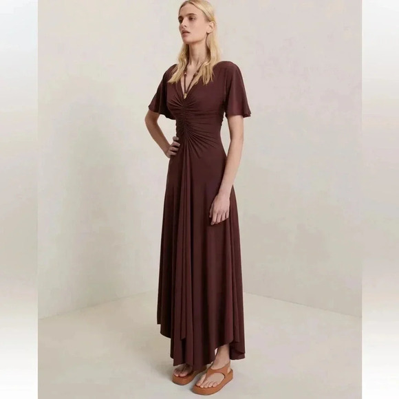 NWT A.L.C. Size XS Bitter Chocolate Brown Nina Beaded tie neck maxi - Picture 2 of 7